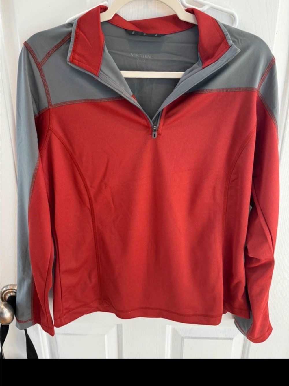 Women’s Long-Sleeve Quarter-Zip Performance Top by North End— Red and Gray